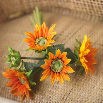 Simulirani Cvet 5 Glav Ročno Vezane Majhne Sončnično Oranžna Rumena Napačen Obrat Okraski Dnevna Soba Dekoracijo Retro Slogu