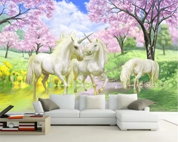 Beibehang ozadje po Meri otroški sobi fantasy češnja samorog TV sliko za ozadje začetnega dekoracijo zidana 3d ozadja 0