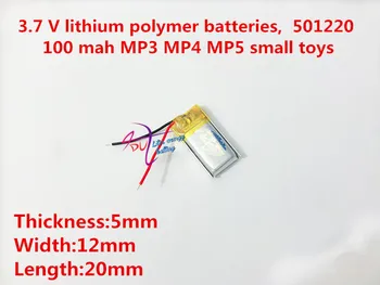 3,7 V 100mAh 501220 Litij-Polymer Li-Po baterija li ionska Baterija za Polnjenje celic Za Mp3, MP4 MP5 GPS 0
