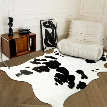 Velika velikost naravno oblikovan cowhide specializiranimi za umetno krzno področju preprogo dekorativni umetno krzno, talna obloga, črna in bela dnevna soba preprogo