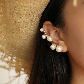 Novo Osebnost 5 Biser Uhani Za Ženske V Korejskem Slogu Velikih In Malih Pearl Uho Posnetek Earings Modni Nakit Dodatki