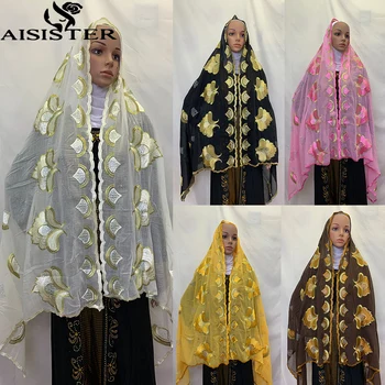 Tradicionalni Novo Vezenje Trendy Muslimanskih Žensk Hidžab Šal Stranka Obleke Molitev Klobuki Afrcan Dubaj Headscarf Islam ScarvesF008 0