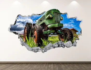 Kmetiji Traktorja vinilna - Letnik 3D Razbil Wall Art Nalepke Otroci Soba Dekor Vinil Doma Plakat po Meri Darilo KD351