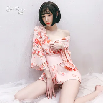 Ženske Seksi Japonski Kimono Style Enotno Seksi Perilo Nightdress off Pižamo v Obrezovanje Teaser Pregleden Strast Obleko