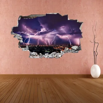 Nevihta Strele nad Mesto vinilna Nalepka Zidana Poster Tiskanje Umetnosti Home Office Dekor CF29