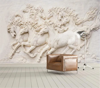 wellyu ozadje po Meri 3D stereo de Papel parede Evropske reliefni osem konj v ozadju stene konj konj TV ozadju stene