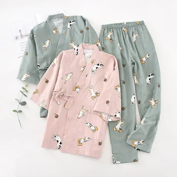 Slog Kimono Bombaž Sleepwear Visoke kakovosti More Dnevni Nightgown Perilo, Seksi, Lepe Pajama Nastavite Femme Pyjama