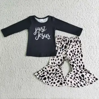 Samo jezus dekleta obleko Božič otroška oblačila trgovini baby dekle z dolgimi rokavi T-shirt leopard tiskanja bell dnu moda