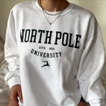 North Pole Univerze V Ameriški Letnik Famale Bela Sweatshirts Dolg Rokav Svoboden Bombaž Crewneck Puloverju Jeseni Študent Skakalec