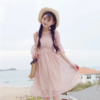 2018 Mori dekle poletje nove ženske Japonski slog sveže zvezda tiskanja šivanje čipke visoko pasu je tanka, sladko študent Obleko 0