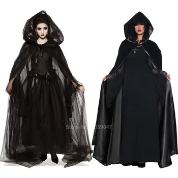 Scary Halloween Kostumi za Ženske Duha Nevesta Kostum Črno Obleko, Plašč, Nastavite Gothic Srednjeveško Obleko Vampir Hudič Groze, ki bo Ustrezala