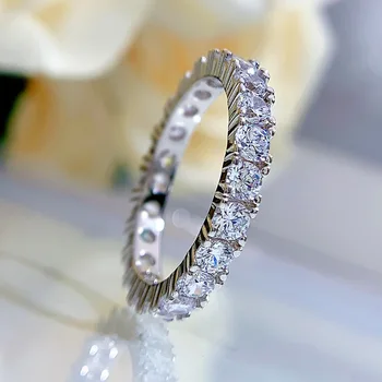 S925 Srebrni Prstan Krog Polno Diamond Moda Visoko vsebnostjo Ogljika Diamantni Prstan Fine Nakit za Ženske 2021 Nova