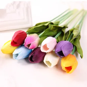 Visoka Kakovost 1pcs Pravi Dotik Tulipani Umetno Cvetje PU Umetnega Šopek Cvetja Za Dom Poroko Dekorativne Rože Venci 0