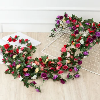 2,5 M Umetne Svile tkanine, peony cvet vinske trte Poroko Garland Ivy Dekoracijo Trte Svile Cvetja za Stranke Arch Doma Dekor Niz