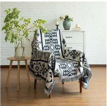 črno bel geometrijski vzorec nit odejo zgostitev stol, kavč kritje preprogo odejo z tassel