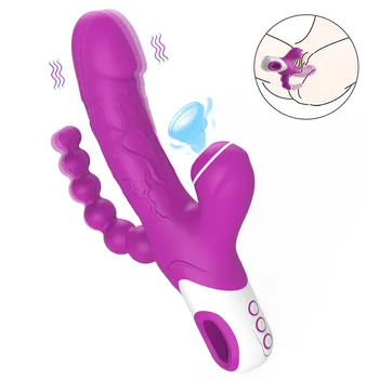3 v 1 Klitoris Sesanju Vibrator, Dildo Klitoris Stimulator Analne Kroglice Vagine, G Spot Ženska Masturbacija Sex Igrače za Ženske 0