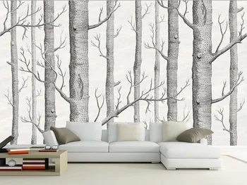 Tuya Umetnosti 3D siva gozdnih dreves sliko stene papirja freska na steni za srečanje, sobo, dnevni prostor kavč ozadju brezplačna dostava