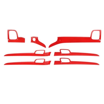 7Pcs Rdeče sredinske Konzole Dekorativni Plošči Znotraj Ročaj Trim Notranja Oprema za Jeep Grand Cherokee 11-21 0