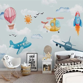 Po meri Foto Ozadje Nordijska Minimalističen Ročno poslikano 3D Cartoon Balon na Vroč Zrak v Letalu otroški Sobi v Ozadju Stene Dokumentov 1