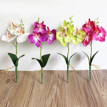 Umetni Phalaenopsis Cvet Pravi Dotik Latex Metulj Orhideja Flores z Listi, Poročni Home Office Dekoracijo 2
