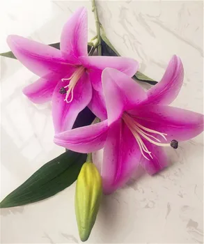 4pcs Umetno Lily Veje Pravi Dotik Dobre Kakovosti Zelenkasto Llily Cvet za Poroko Centerpieces Doma Stranka Cvetlični Okras 3