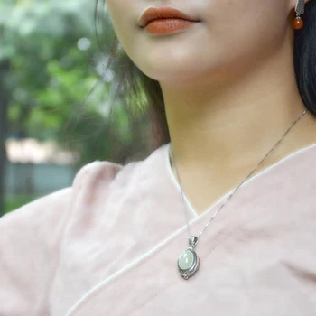 Original oblikovalec obrti čar vzorec edinstveno Ogrlico, Obesek, Kitajski retro slogu ogledalo polje ustvarjalne ženske srebrni nakit 4
